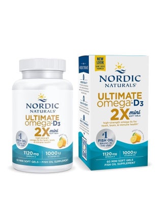 Ultimate Omega 2X Mini D3, Lemon Flavor - 60 Mini Soft Gels - 1120 mg Omega-3 + 1000 IU Vitamin D3 - Omega-3 Fish Oil - EPA & DHA - Promotes Brain & Heart Health - 30 Servings - pzsku/Z2AAD5031531FA18AD220Z/45/_/1689271348/b2b0cf83-1a7a-4546-aa57-d78b7100f991