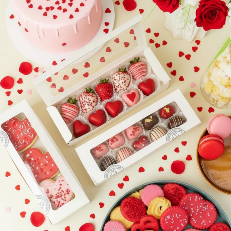 Sherr 50 Pcs Macaron Boxes with Window, White Bakery Boxes with Stickers, Cookie & Dessert Gifts Containers for Chocolate Covered Strawberry, Truffle, Donuts, Pastry - Image 4