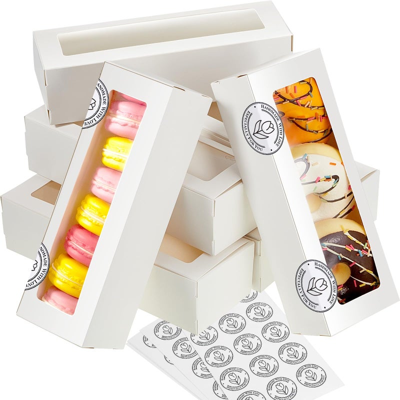 Sherr 50 Pcs Macaron Boxes with Window, White Bakery Boxes with Stickers, Cookie & Dessert Gifts Containers for Chocolate Covered Strawberry, Truffle, Donuts, Pastry - Image 1