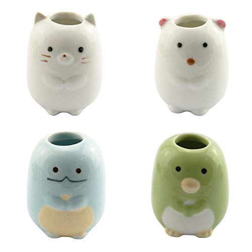 Tegg Mini Toothbrush Holder 4PCS Cute Animal Ceramic Mini Tooth Brush Holder Stand Bathroom Multipurpose Storage Organizer Cotton Swabs Holder