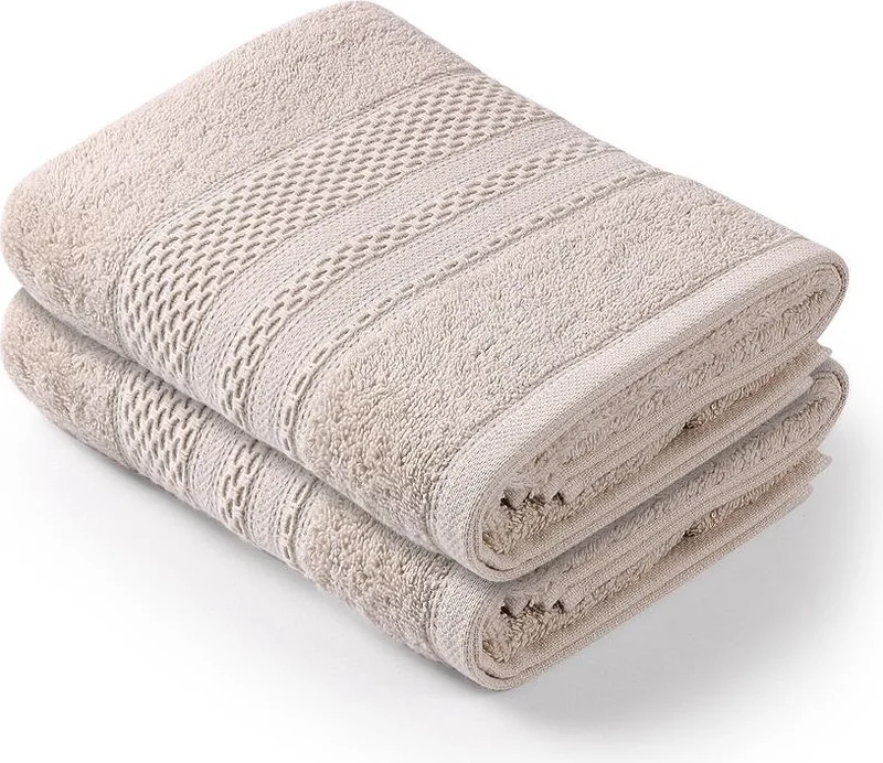 Bluenity Softy - Set of 2 Cotton Hand/Face Towels 50 x 90 cm Beige
