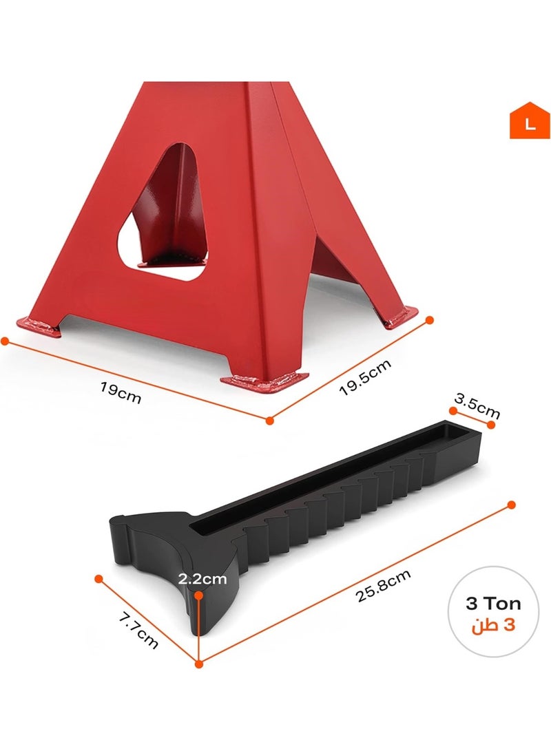 Jack Stand 3 Ton-2 Piece 2.5kg- Heavy-Duty Easy to Use Automotive Lifting Stands with Adjustable Height and Ratchet Mechanism Ideal for Vehicle Maintenance Tire Changing and Undercarriage Work - Image 3