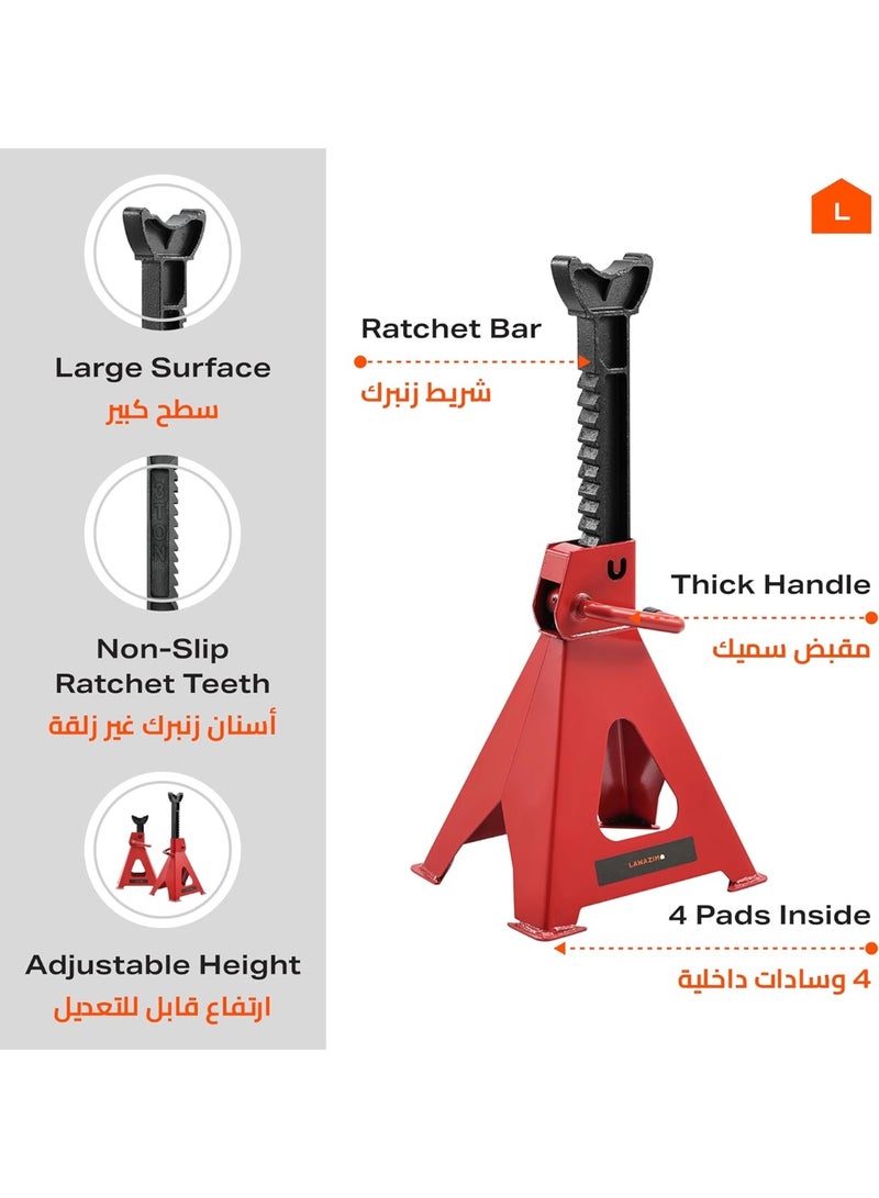Jack Stand 3 Ton-2 Piece 2.5kg- Heavy-Duty Easy to Use Automotive Lifting Stands with Adjustable Height and Ratchet Mechanism Ideal for Vehicle Maintenance Tire Changing and Undercarriage Work - Image 4