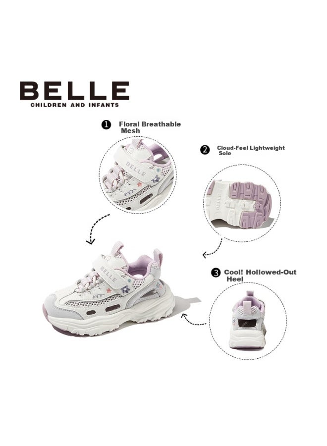 Belle Kids Mesh Sports Shoes Breathable Running Shoes Spring Autumn Dad Sneakers Casual White Shoes Purple Size 30 - Image 1