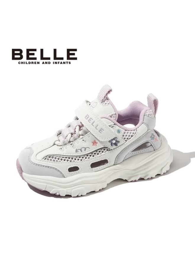 Belle Kids Mesh Sports Shoes Breathable Running Shoes Spring Autumn Dad Sneakers Casual White Shoes Purple Size 30 - Image 2