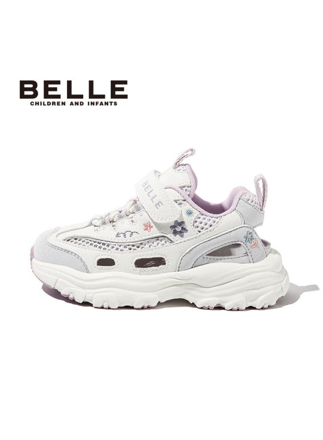 Belle Kids Mesh Sports Shoes Breathable Running Shoes Spring Autumn Dad Sneakers Casual White Shoes Purple Size 30 - Image 5
