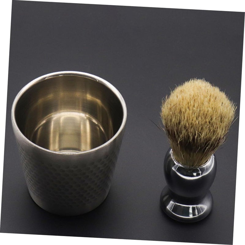 طقم حلاقة رجالي فضي مع فرشاة لحية ووعاء أداة العناية - Image 3