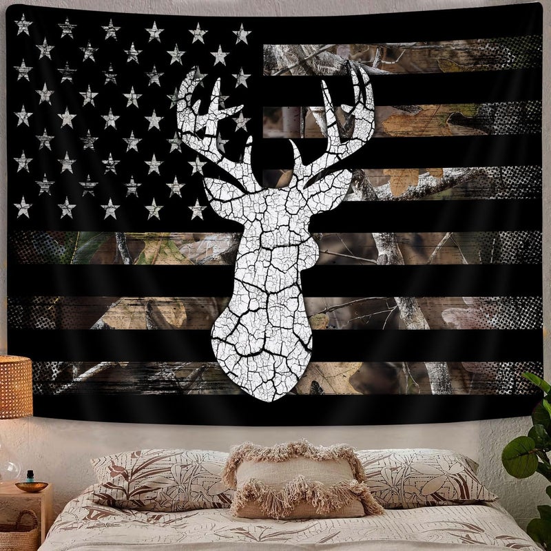 GOAOK Western Tapestry Black White American Flag, Country Deer Hunting Camo Tapestries for Men Guys Room Decor, Tapestry Wall Hanging Poster Blanket College Dorm Cool Indie Room 60"X40" - Image 4