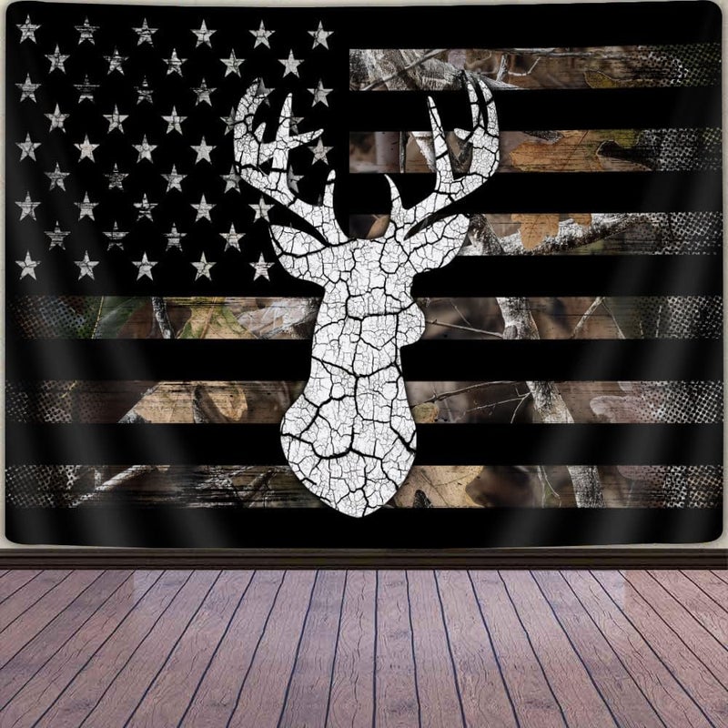 GOAOK Western Tapestry Black White American Flag, Country Deer Hunting Camo Tapestries for Men Guys Room Decor, Tapestry Wall Hanging Poster Blanket College Dorm Cool Indie Room 60"X40" - Image 3