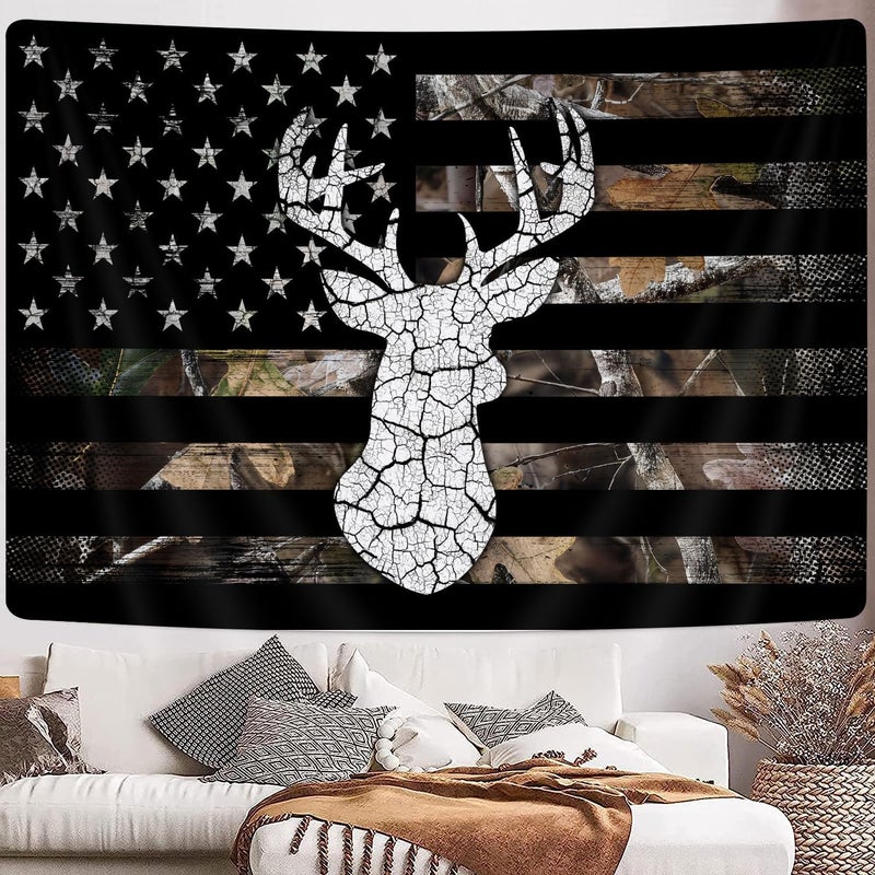GOAOK Western Tapestry Black White American Flag, Country Deer Hunting Camo Tapestries for Men Guys Room Decor, Tapestry Wall Hanging Poster Blanket College Dorm Cool Indie Room 60"X40" - Image 5
