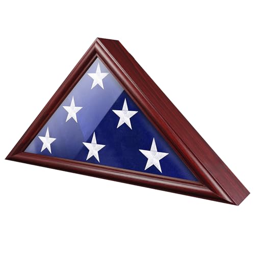 ASmileIndeep Flag Display Case - 5' x 9.5' Funeral & Military Flag Shadow Box with HD Tempered Glass and Wall Mount, Folded Triangle Flag Holder Frame for Veterans, Red - Image 1