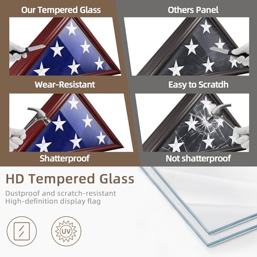 ASmileIndeep Flag Display Case - 5' x 9.5' Funeral & Military Flag Shadow Box with HD Tempered Glass and Wall Mount, Folded Triangle Flag Holder Frame for Veterans, Red - Image 2