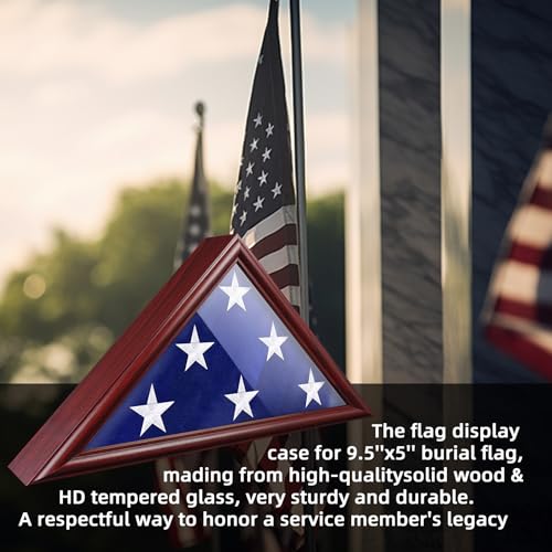 ASmileIndeep Flag Display Case - 5' x 9.5' Funeral & Military Flag Shadow Box with HD Tempered Glass and Wall Mount, Folded Triangle Flag Holder Frame for Veterans, Red - Image 5