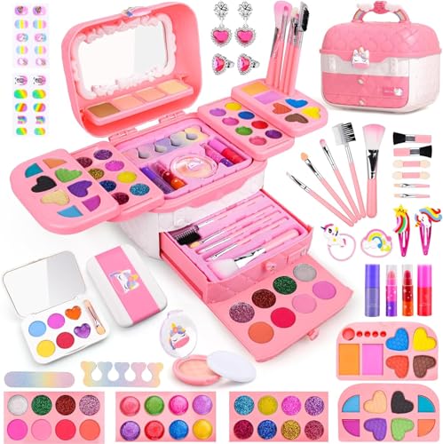 Auney 80 PCS Kids Makeup Kit for 3 4 5 6 7 8 Years Old Unicorn Girls Toy for Little Girls Birthday Princess Toys Dress Up Toy for Performance Dance Show Role Play Party - Image 1