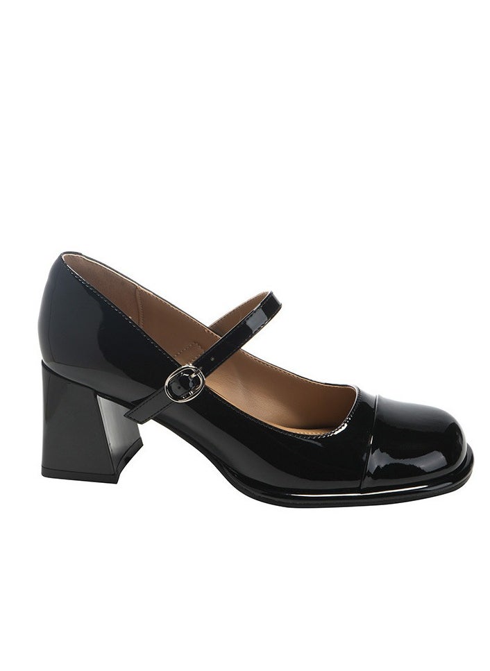 Generic Vintage Mary Jane Pumps Black White Round Toe Chunky Heel Black  - Image 2