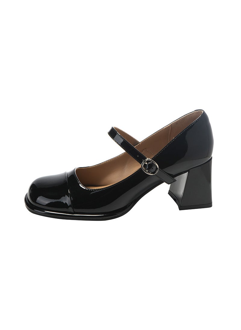 Generic Vintage Mary Jane Pumps Black White Round Toe Chunky Heel Black  - Image 1