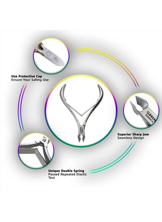 GREEN ESTETICA Professional Cuticle Trimmer Nail Cuticle Cutter Stainless Steel Cuticle Nippers with Sharp Blades of Cuticle Clippers Manicure Tools with Double Spring for Nail Care Pedicure Nail Tools (Silver)  - Image 5