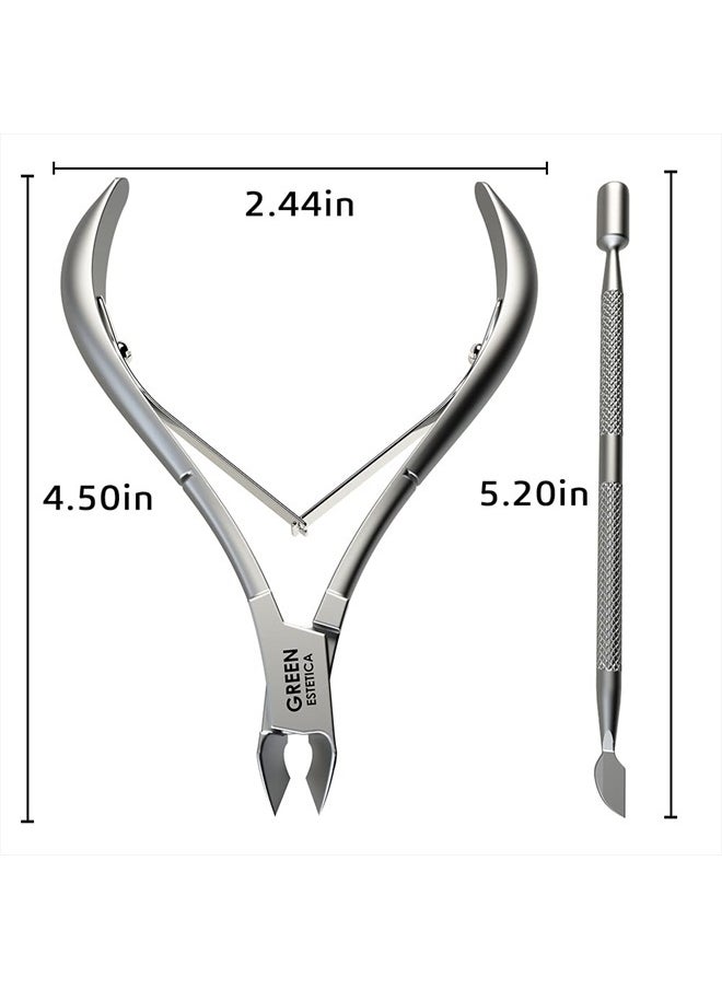 GREEN ESTETICA Professional Cuticle Trimmer Nail Cuticle Cutter Stainless Steel Cuticle Nippers with Sharp Blades of Cuticle Clippers Manicure Tools with Double Spring for Nail Care Pedicure Nail Tools (Silver)  - Image 4