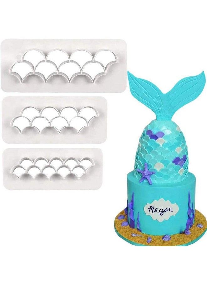 PalkSky Mermaid Cake Fondant Cutter/Scale Cookie Cutter Geometric Multicutter Biscuit Cutters Cake Embossing Mold For Mermaid Birthday Party Novel Creative Cupcake Decorating Supplies(Set Of 3)  - Image 2