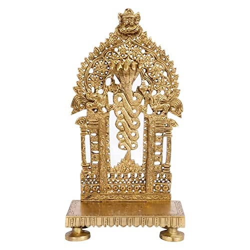 Kartique Brass Prabhavali for Keeping Idol Statues Singhasan Chowki Prabhawal Peedam Idol God Stand Gold Color Height 10 Inch - Image 1