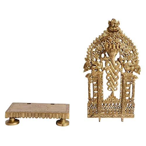 Kartique Brass Prabhavali for Keeping Idol Statues Singhasan Chowki Prabhawal Peedam Idol God Stand Gold Color Height 10 Inch - Image 5