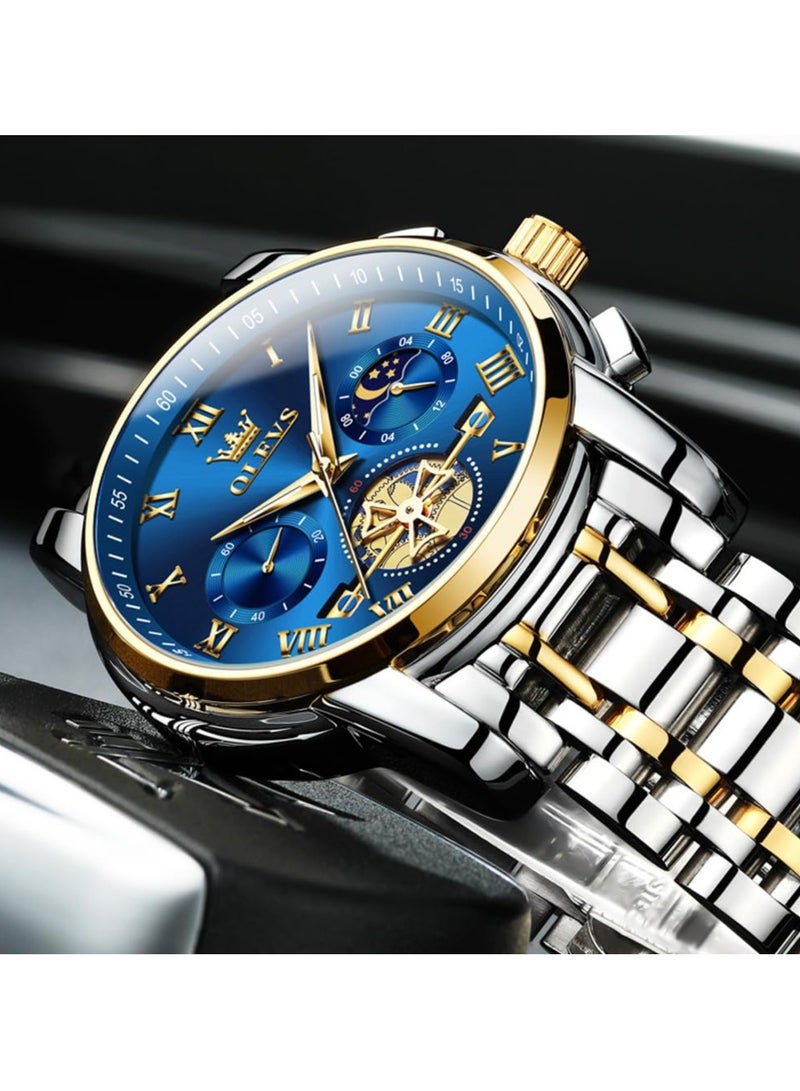 OLEVS Men’s Watch Quality Analog Quartz Stainless Steel Waterproof Chronograph Luminous Business Casual Luxury Dress Big Face Wrist Watches - Image 3