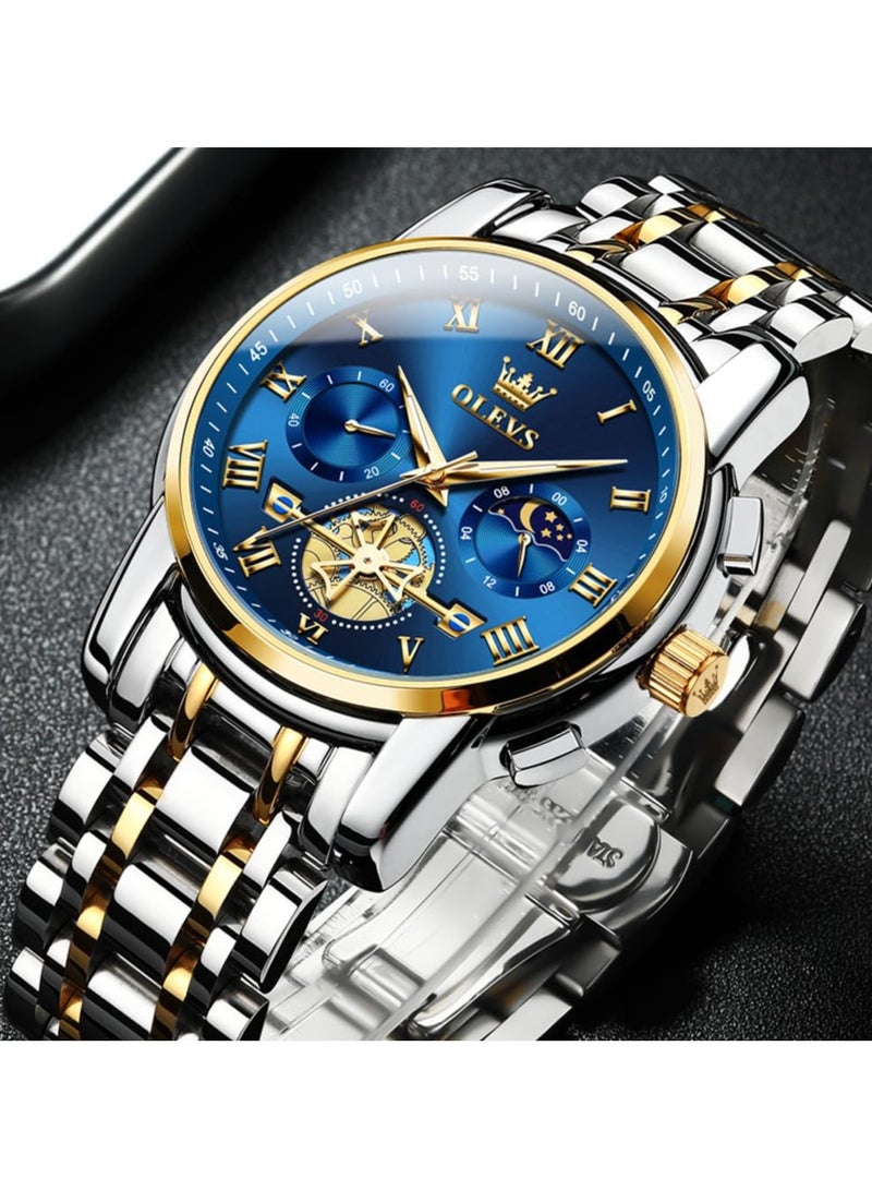 OLEVS Men’s Watch Quality Analog Quartz Stainless Steel Waterproof Chronograph Luminous Business Casual Luxury Dress Big Face Wrist Watches - Image 4