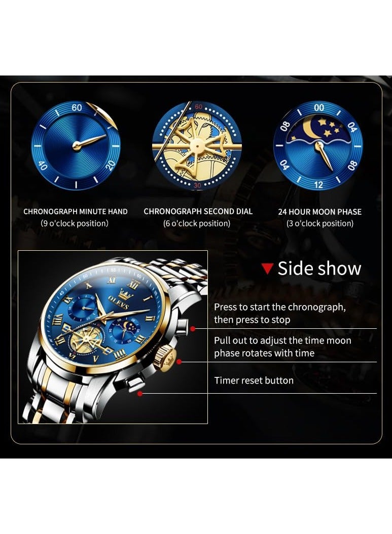 OLEVS Men’s Watch Quality Analog Quartz Stainless Steel Waterproof Chronograph Luminous Business Casual Luxury Dress Big Face Wrist Watches - Image 5