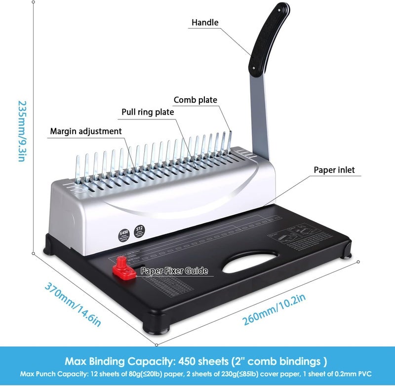 Makeasy Binding Machine, 21-Hole, 450 Sheets, Comb Binding Machines with 1 Box Comb Bindings Spines, Comb Binder for Letter Size, A4, A5 Paper - Image 5