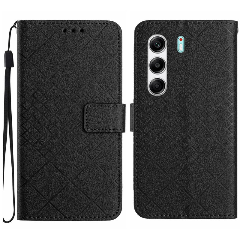 HuHa Case Cover For Tecno Camon 40 Pro 5G Rhombic Grid Texture Leather Phone Case(Black) - Image 1