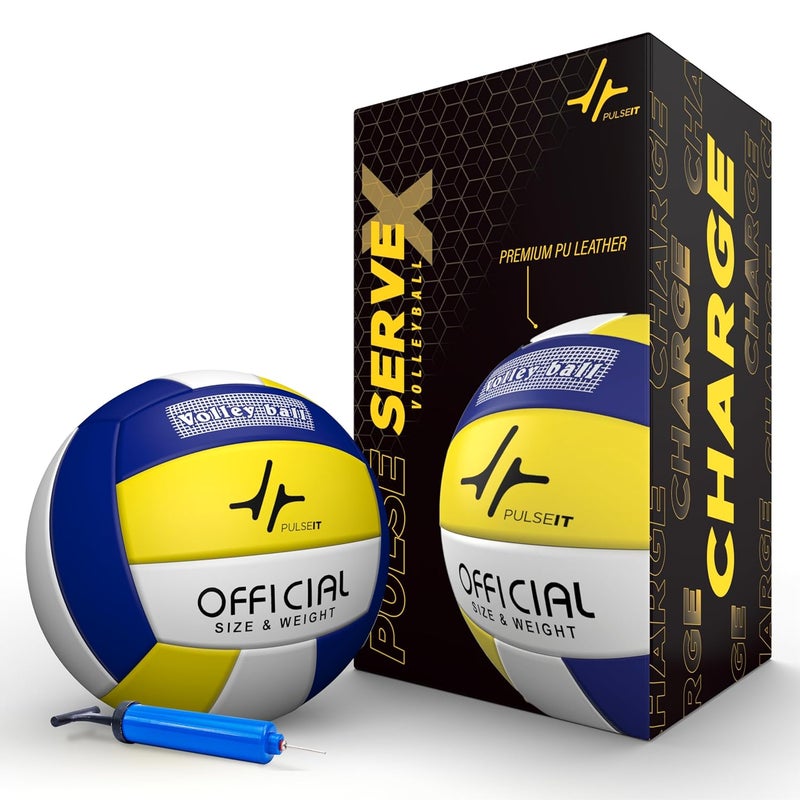 PulseITServeX Volleyball, Size 5, 18 Panels, Rubber Machine Stitched, Smooth Matt Surface, Latex Bladder, Standard Training Ball for Outdoor Surfaces, Ideal for Training Sessions (BYW) - Image 1