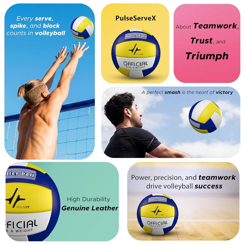 PulseITServeX Volleyball, Size 5, 18 Panels, Rubber Machine Stitched, Smooth Matt Surface, Latex Bladder, Standard Training Ball for Outdoor Surfaces, Ideal for Training Sessions (BYW) - Image 2