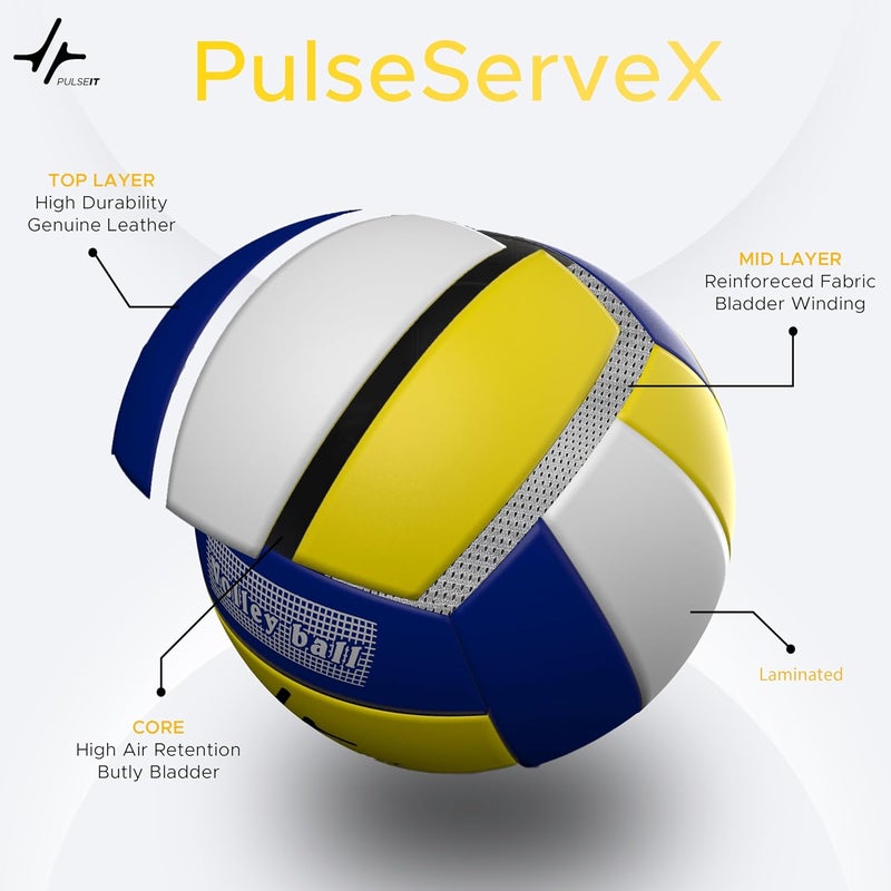 PulseITServeX Volleyball, Size 5, 18 Panels, Rubber Machine Stitched, Smooth Matt Surface, Latex Bladder, Standard Training Ball for Outdoor Surfaces, Ideal for Training Sessions (BYW) - Image 4