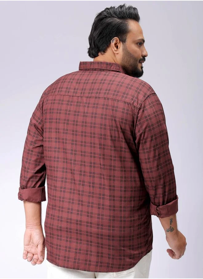 هاردسودا Men Plus Size Regular Fit Checkered Spread Collar Full Sleeves Casual Shirt