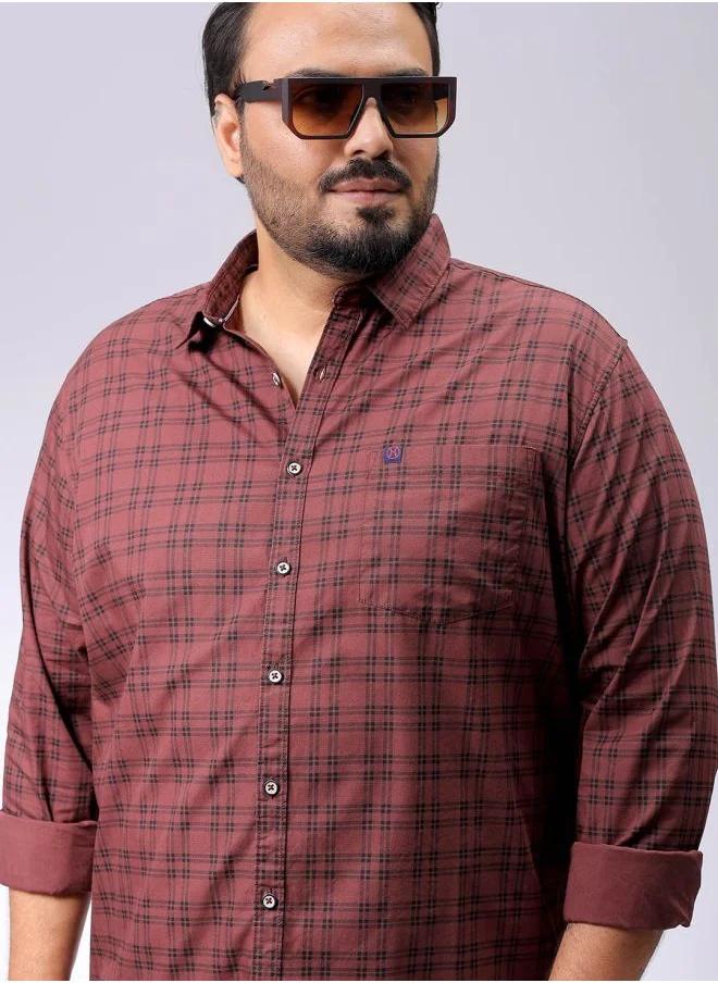 هاردسودا Men Plus Size Regular Fit Checkered Spread Collar Full Sleeves Casual Shirt
