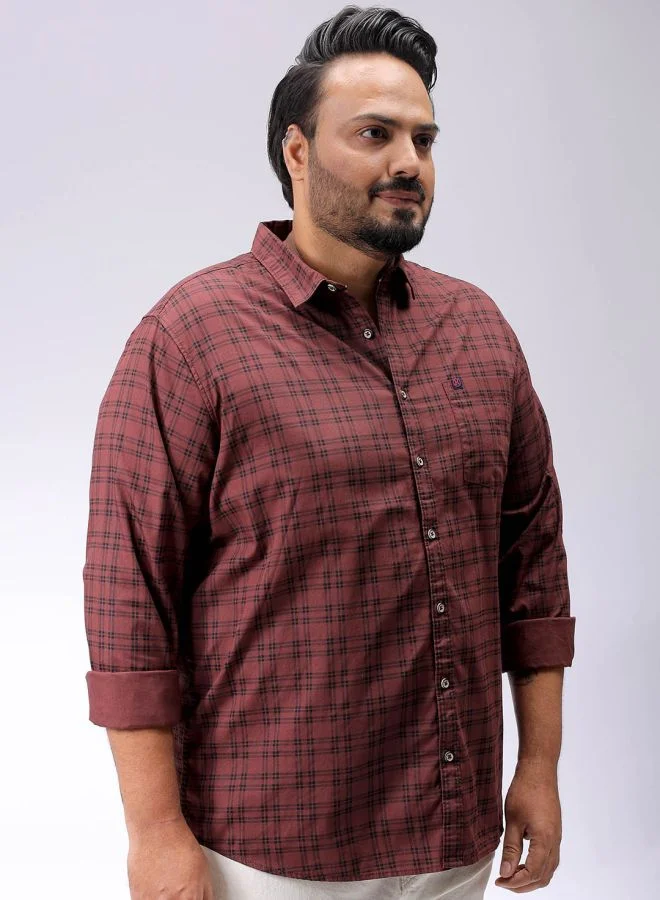 HARDSODA Men Plus Size Regular Fit Checkered Spread Collar Full Sleeves Casual Shirt