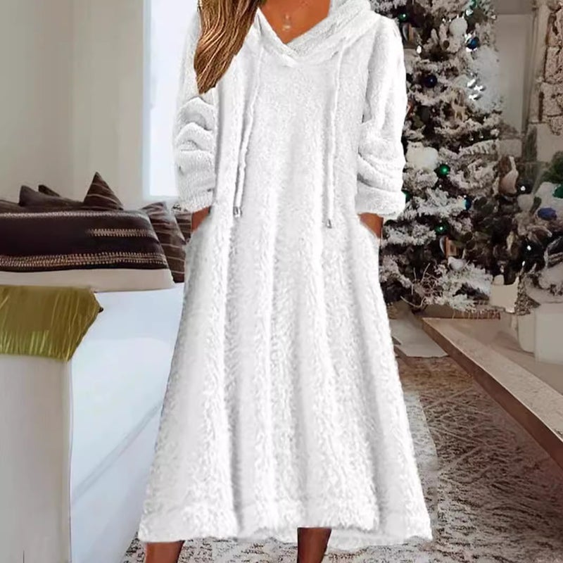 فستان طويل بأكمام طويلة وغطاء رأس فضفاض وعصري للمنزل - Image 3