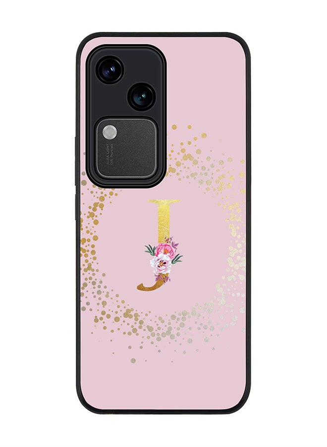 Stylizedd Rugged Black edge case for Vivo V30 5G, Slim fit Flexible Cover -  Custom Monogram Initial Letter Floral Pattern Alphabet - J  (Pink ) - Image 1
