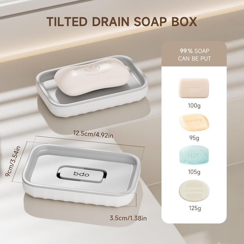 SHOTAY Large Soap Dish Holder, Soap Case with Grooves Drain, Plastic Soap Holder, Soap Bar Container, Soap Saver for Shower, Bathroom, Kitchen - White - 1pcs - Image 2