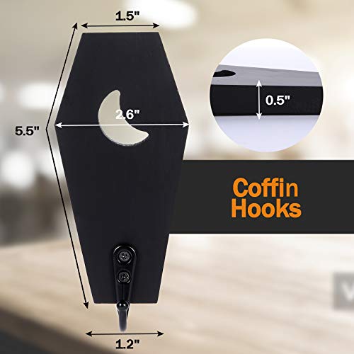 Ella & Emma Wall Mounted Coffin-Shaped Key Holder - Gothic Home Decor Wall Hanger with Hook - Gothic & Spooky Halloween Decor for Home - 2 Pieces (Coffin & Moon) - Image 3