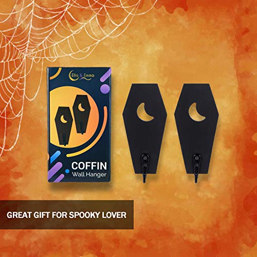 Ella & Emma Wall Mounted Coffin-Shaped Key Holder - Gothic Home Decor Wall Hanger with Hook - Gothic & Spooky Halloween Decor for Home - 2 Pieces (Coffin & Moon) - Image 5