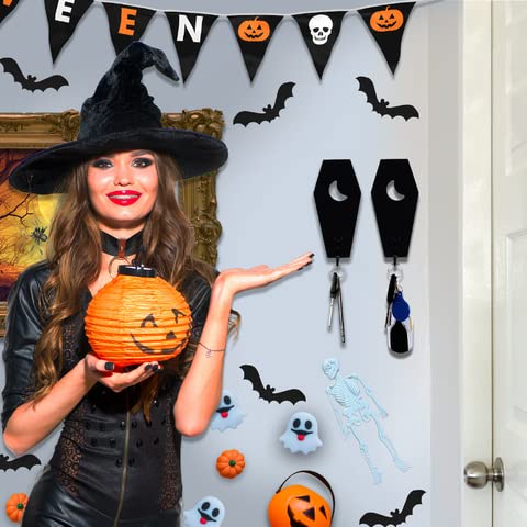 Ella & Emma Wall Mounted Coffin-Shaped Key Holder - Gothic Home Decor Wall Hanger with Hook - Gothic & Spooky Halloween Decor for Home - 2 Pieces (Coffin & Moon) - Image 4