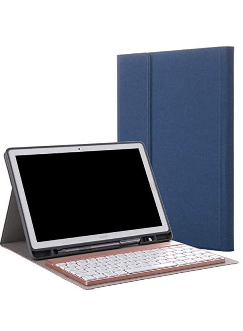 erorex Bluetooth Keyboard Leather Smart Cover Pencil Case for Huawei MediaPad M5 10 - 10.8in Coque Funda - Blue