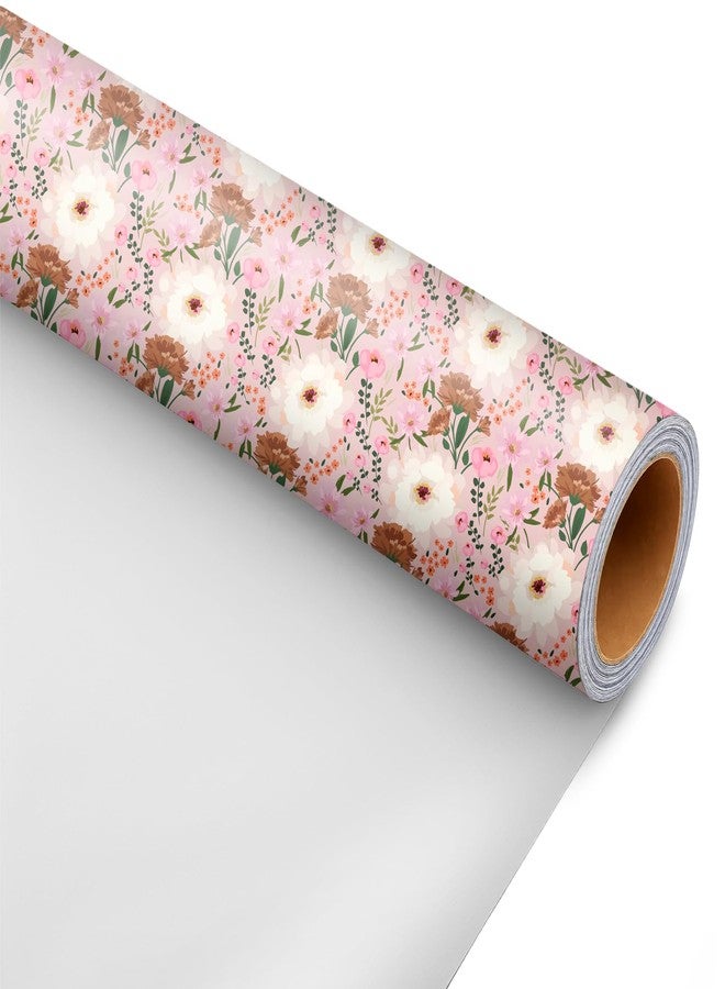ZINTBIAL White and Pink Floral Wrapping Paper Roll for Wedding, Bridal Shower, Birthday - Peonies and Daisies Design, 17x16.5 Feet with Cut Lines, Gift Wrap for Mother's Day - Image 1