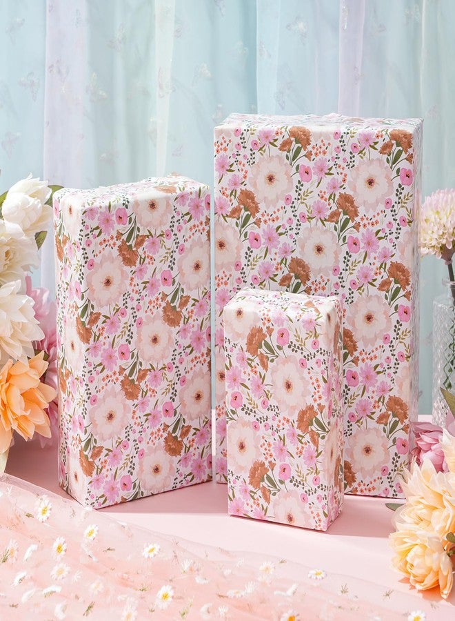 ZINTBIAL White and Pink Floral Wrapping Paper Roll for Wedding, Bridal Shower, Birthday - Peonies and Daisies Design, 17x16.5 Feet with Cut Lines, Gift Wrap for Mother's Day - Image 4