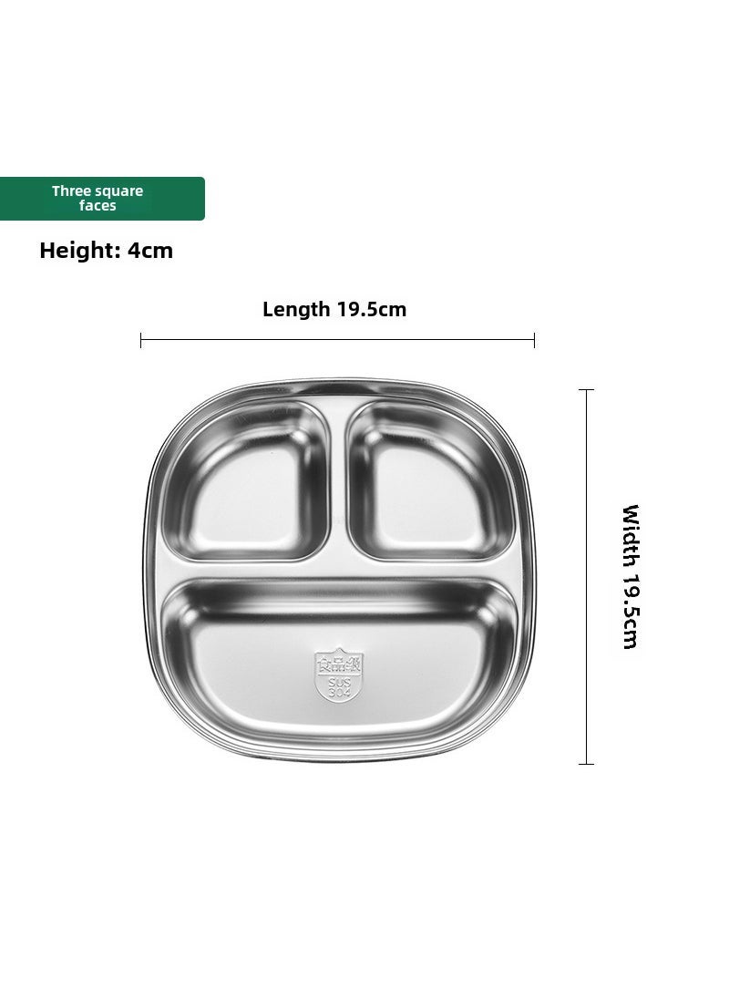 304 Stainless Steel Dielectric Plate Fast Food Plate Kindergarten School Dining Plate Childrens Tableware Baby Plate Square face three squares Square face three squares