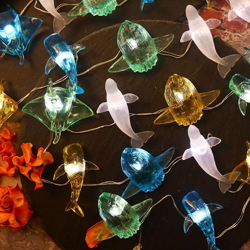 JASHIKA Ocean Themed Marine Life Fairy String Lights, Nautical Décor Beluga Manta Ray Sunfish Whale Shark Cute Decorative Lights USB Operated 30 LEDs 10ft for Bedroom Christmas Tree Ornaments Holiday Party - Image 3