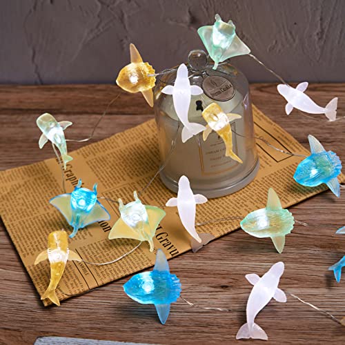 JASHIKA Ocean Themed Marine Life Fairy String Lights, Nautical Décor Beluga Manta Ray Sunfish Whale Shark Cute Decorative Lights USB Operated 30 LEDs 10ft for Bedroom Christmas Tree Ornaments Holiday Party - Image 5