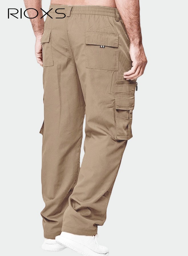 ريوكس بنطلون كاجو رجالي كاجوال، بنطلون فضفاض مستقيم الساق، بنطلون بوليستر متعدد الجيوب للعمل مع خصر برباط، بنطلون عصري للرجال متعدد الاستخدامات، بنطلون رياضي للرجال قابل للتنفس، بنطلون رياضي يومي قابل للتنفس، خزانة ملابس أساسية لربيع وصيف وخريف - Image 2