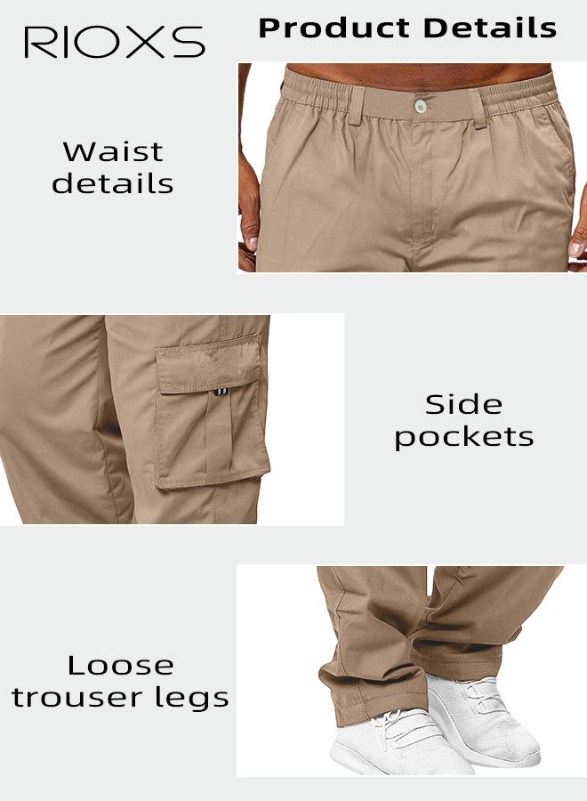 ريوكس بنطلون كاجو رجالي كاجوال، بنطلون فضفاض مستقيم الساق، بنطلون بوليستر متعدد الجيوب للعمل مع خصر برباط، بنطلون عصري للرجال متعدد الاستخدامات، بنطلون رياضي للرجال قابل للتنفس، بنطلون رياضي يومي قابل للتنفس، خزانة ملابس أساسية لربيع وصيف وخريف - Image 5